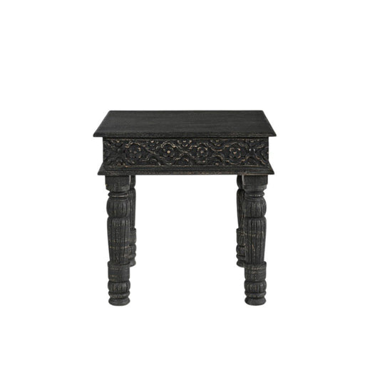 24" Black Distressed Solid Wood End Table