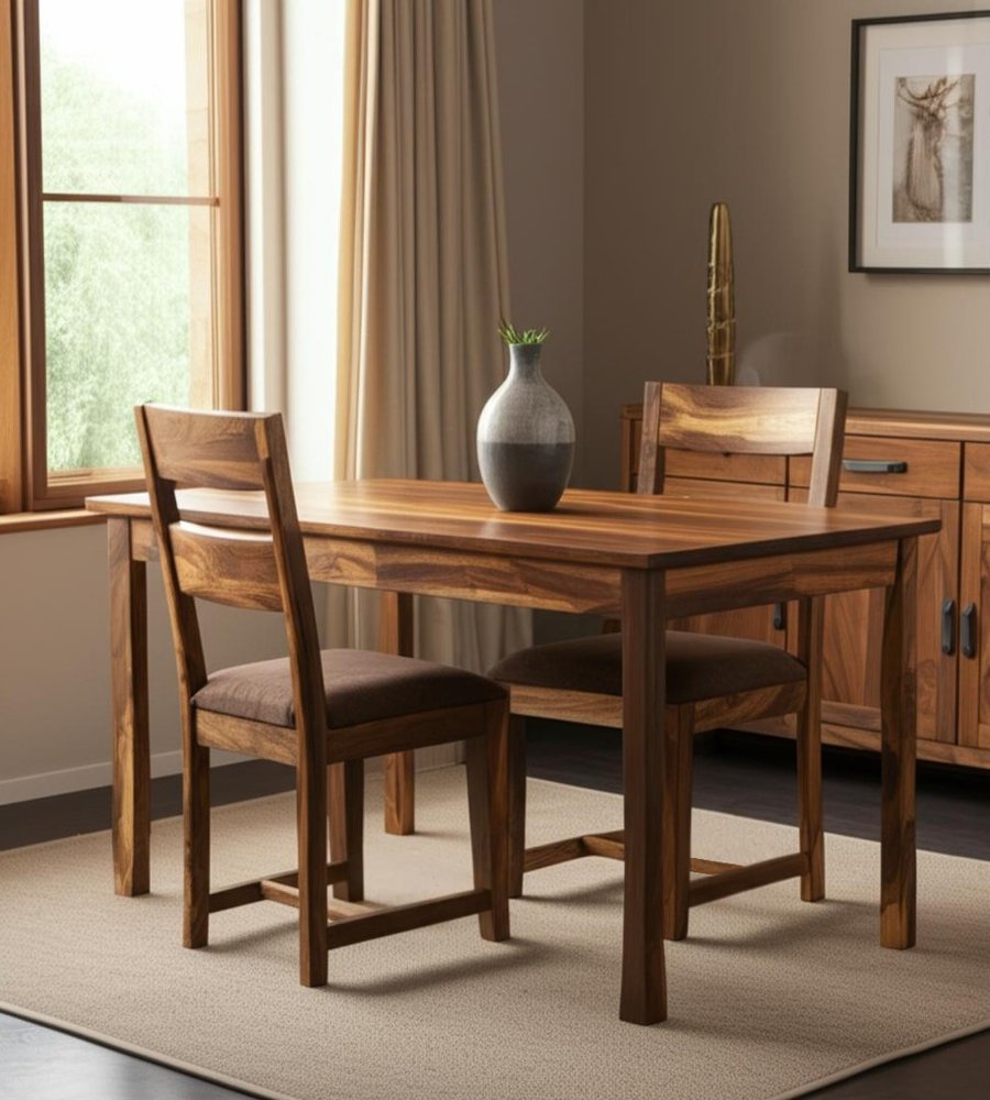 Set of Two Brown Upholstered Seat Ladder Back Dining Side Chairs