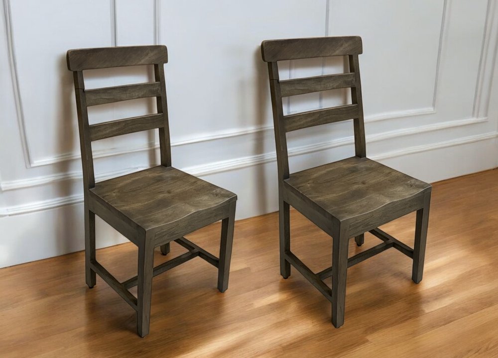 Set of Two Dark Brown Wood Ladder Back Dining Side Chairs
