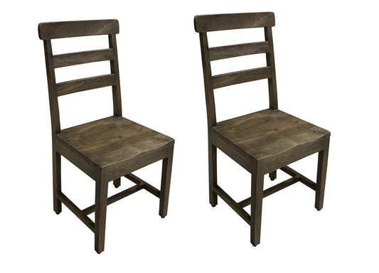 Set of Two Dark Brown Wood Ladder Back Dining Side Chairs