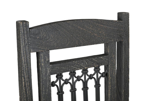 Set of Two Black Wood Slat Back Dining Side Chairs