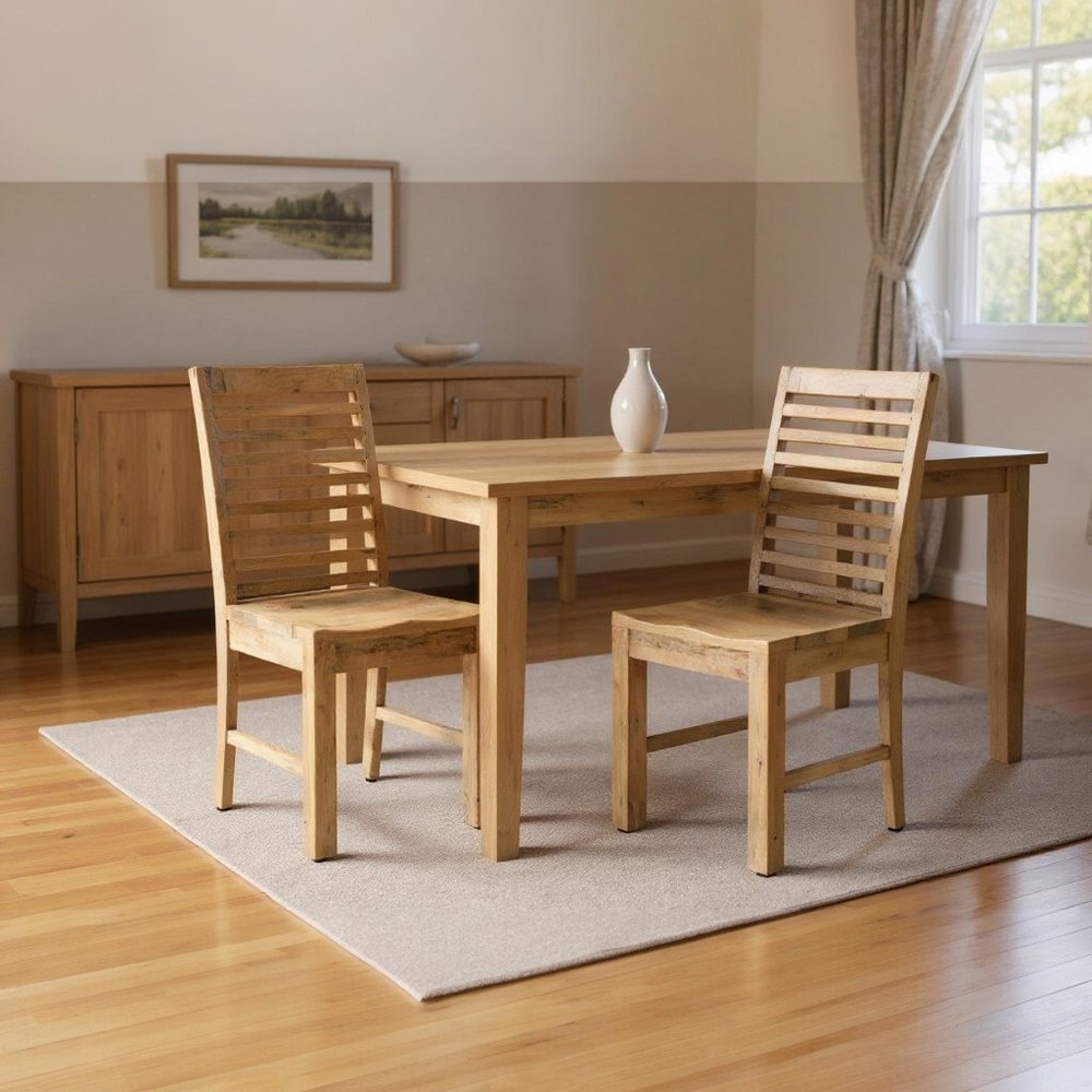 Set of Two Brown Solid Wood Ladder Back Dining Side Chairs