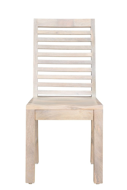 Set of Two White Wood Ladder Back Dining Side Chairs