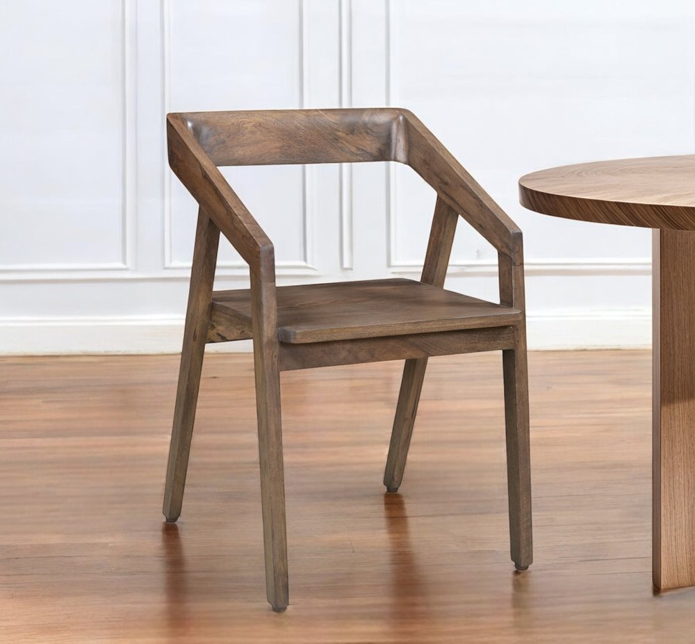 Dark Brown Solid Wood Open Back Dining Arm Chair