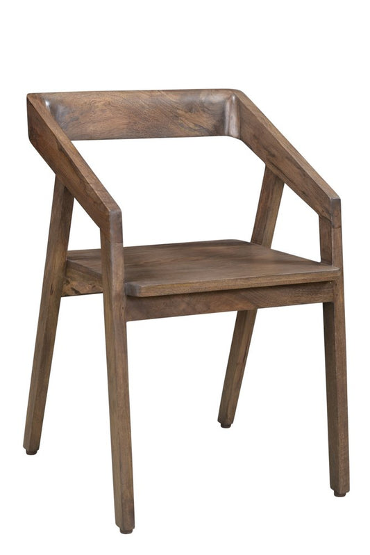 Dark Brown Solid Wood Open Back Dining Arm Chair