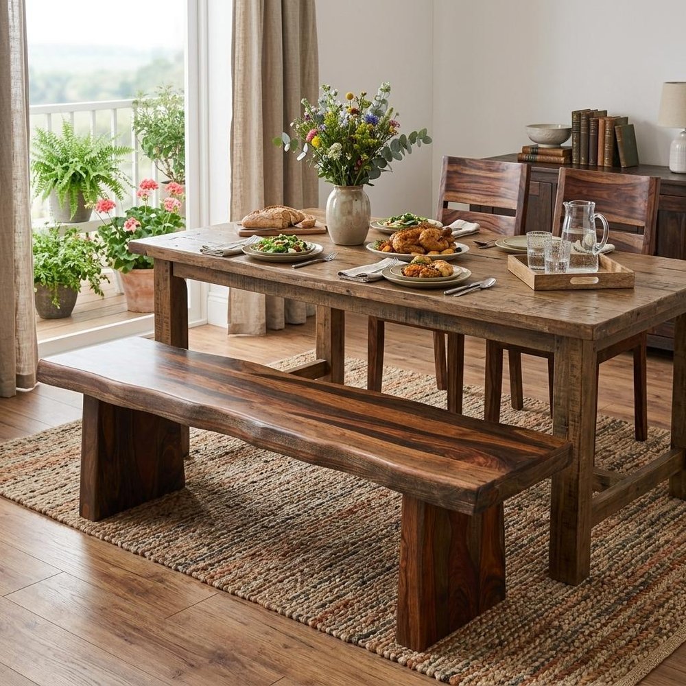 68" Dark Brown Solid Wood Dining Bench