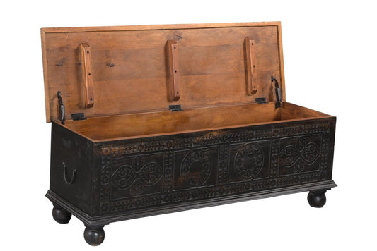 54" Black Solid Wood Distressed Lift Top Solid Coffee Table