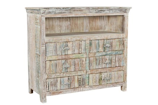 50" White Distressed Reclaimed Wood Open And Enclosed Storage Entertainment Center