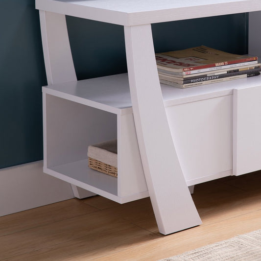 60" White Wood Enclosed and Open Storage TV Stand