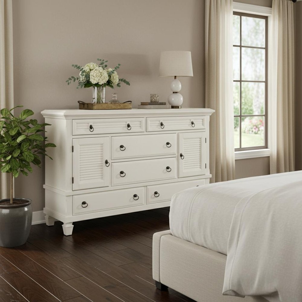 62" White Solid Wood Six Drawer Double Dresser