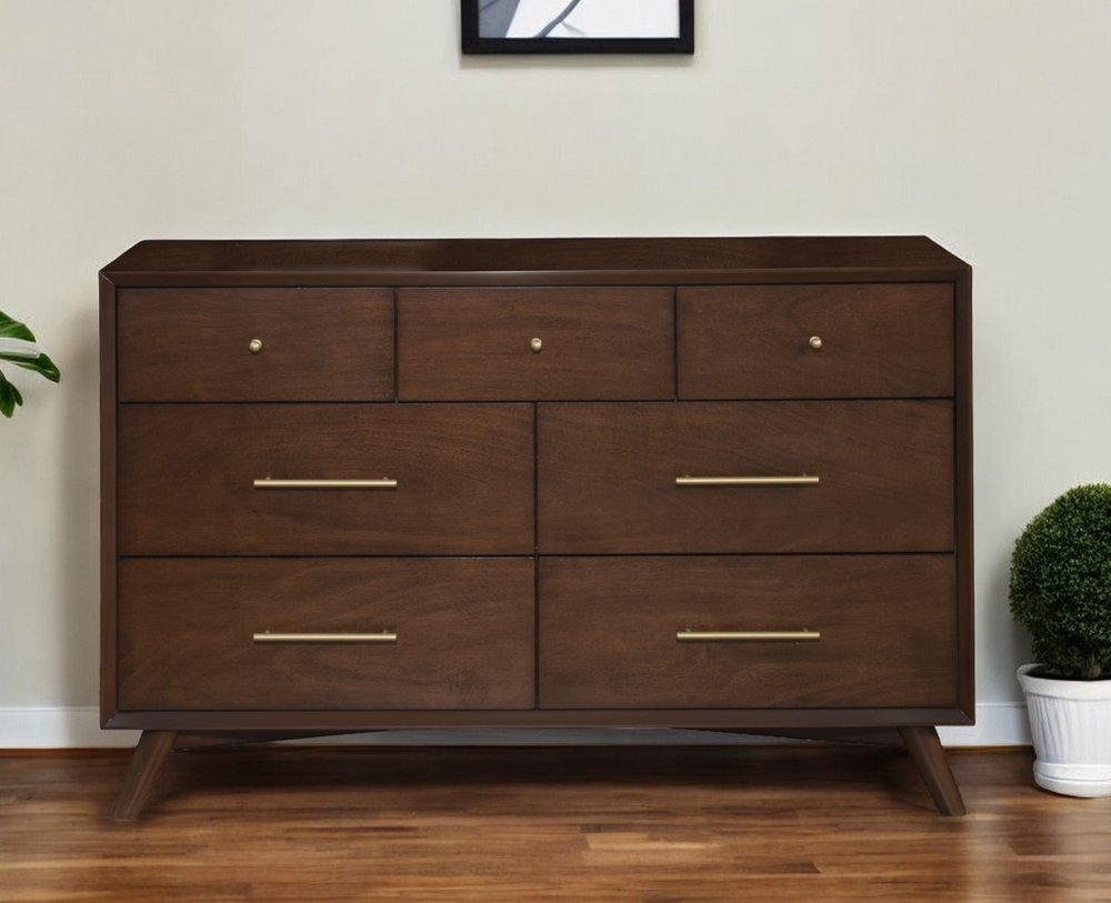 60" Walnut Solid Wood Seven Drawer Double Dresser