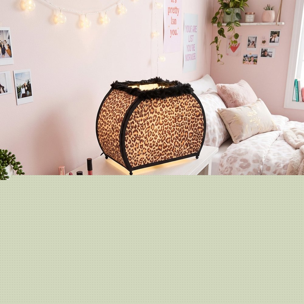12" Brown and White Funky Leopard Pattern Novelty Table Lamp