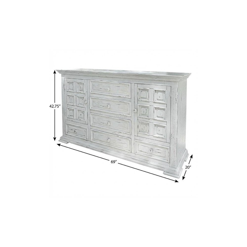 69" White Solid Wood Six Drawer Triple Dresser