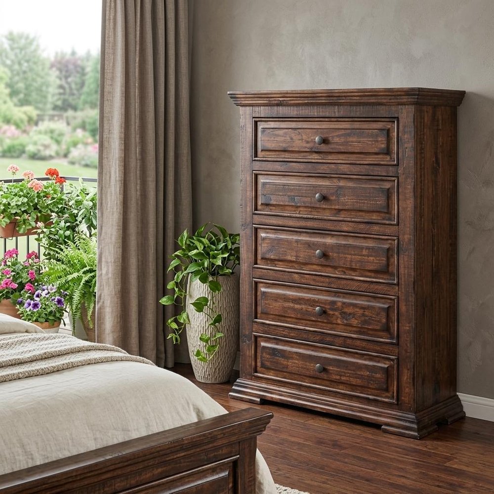 50" Chocolate Solid Wood Six Drawer Triple Dresser