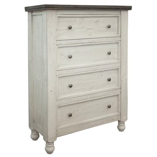 55" Gray and Ivory Solid Wood Five Drawer Gentlemans Chest