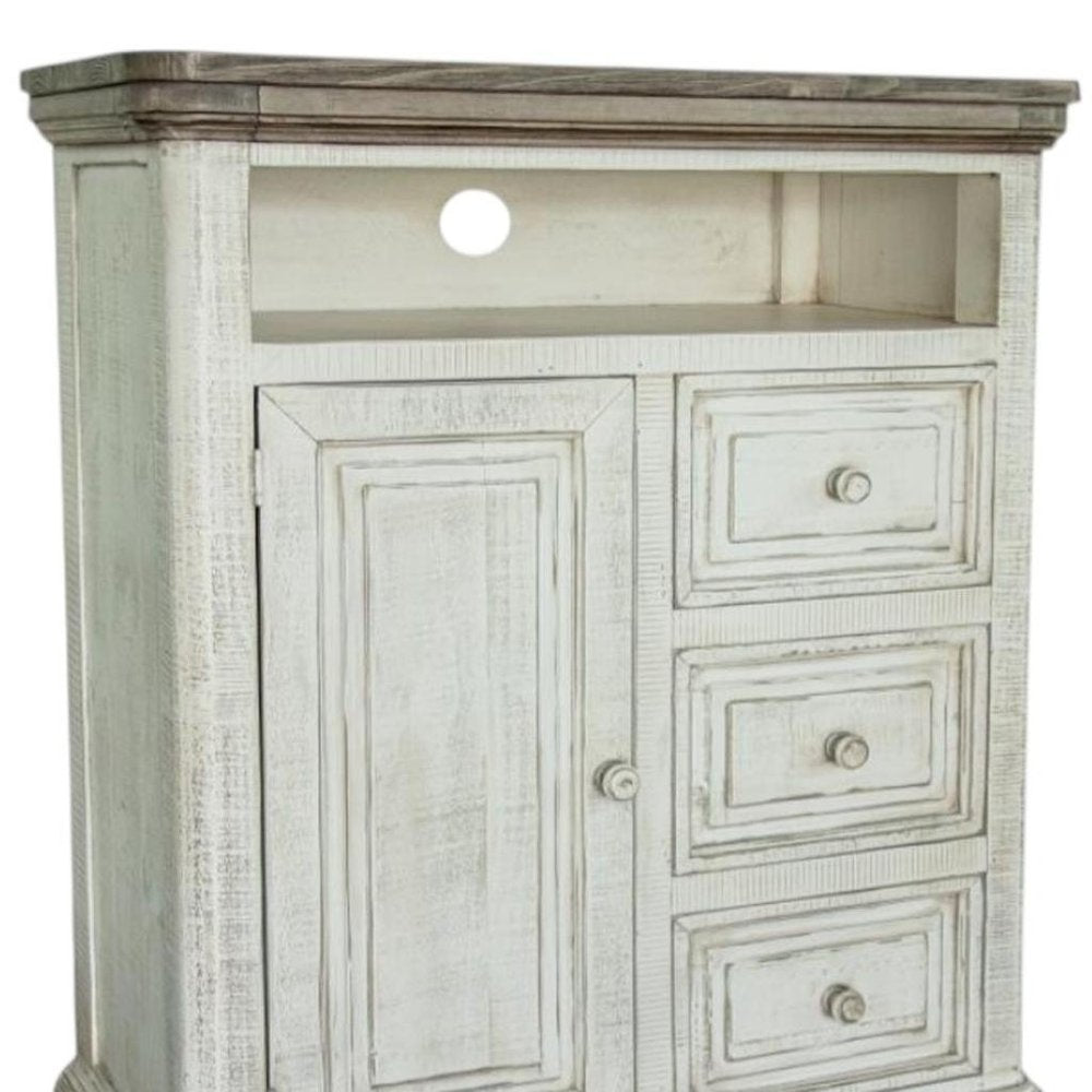 39" Off White Solid Wood Three Drawer Gentlemans Chest