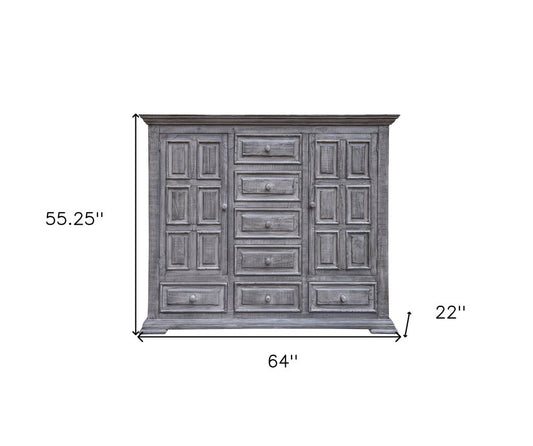 69" Gray Solid Wood Six Drawer Triple Dresser