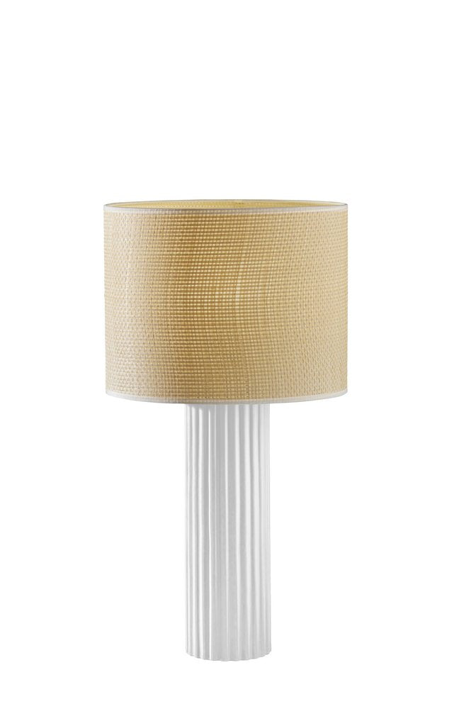 24" White Ceramic Cylinder Table Lamp With Beige Drum Shade