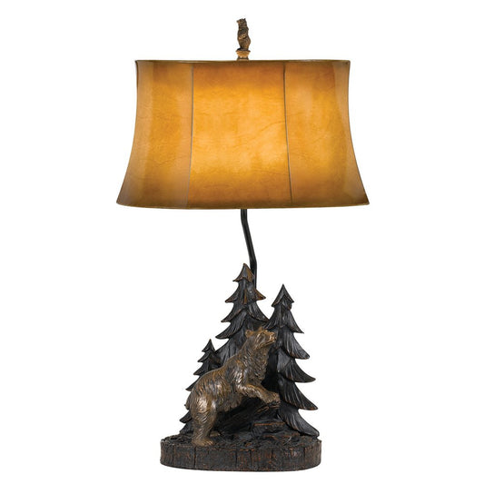 29" Antiqued Bronze Novelty Table Lamp With Brown Bell Shade