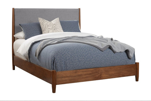 Brown and Gray Solid Wood And Linen Queen Bed Frame