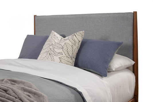 Brown and Gray Solid Wood And Linen King Bed Frame