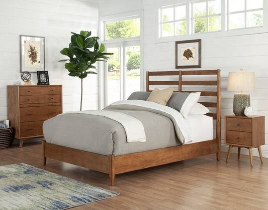 Brown Slat Back Solid Wood California King Bed Frame