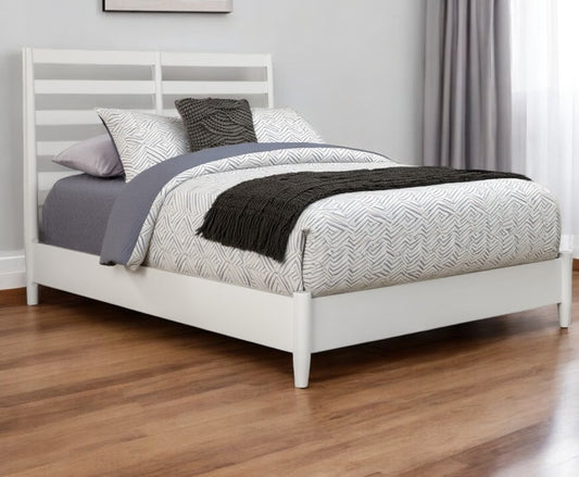 White Slat Back Solid Wood California King Bed Frame