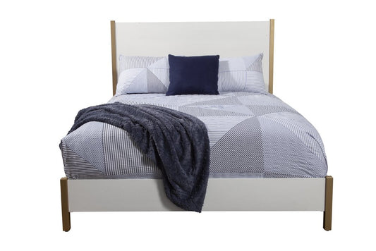 Natural and White Solid Wood And Upholstery California King Bed Frame