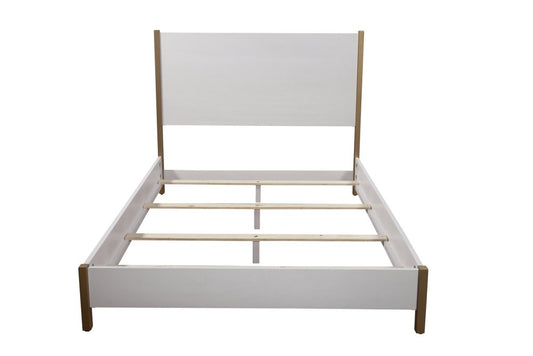 Natural and White Solid Wood And Upholstery King Bed Frame