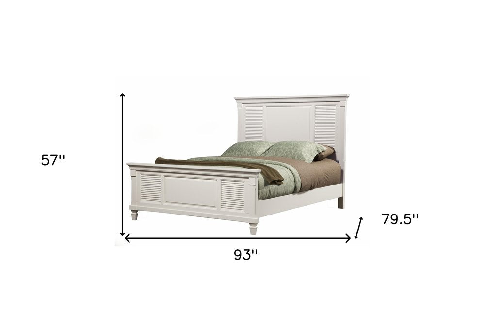 White Ribbed Texture Solid Wood California King Bed Frame