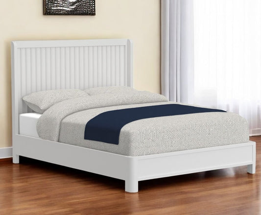 White Ribbed Texture Solid Wood Queen Bed Frame