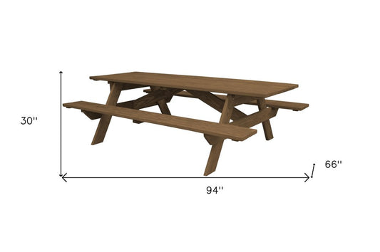 94" Brown Solid Wood Outdoor Picnic Table