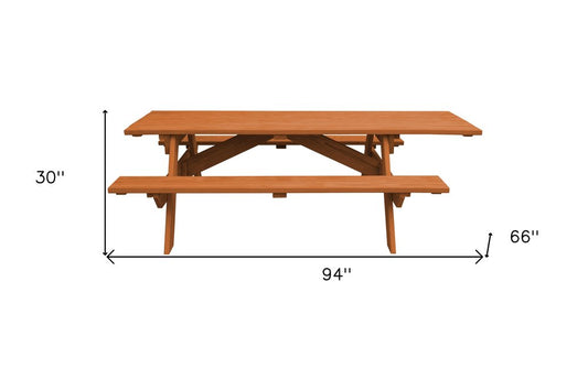 94" Brown Solid Wood Outdoor Picnic Table