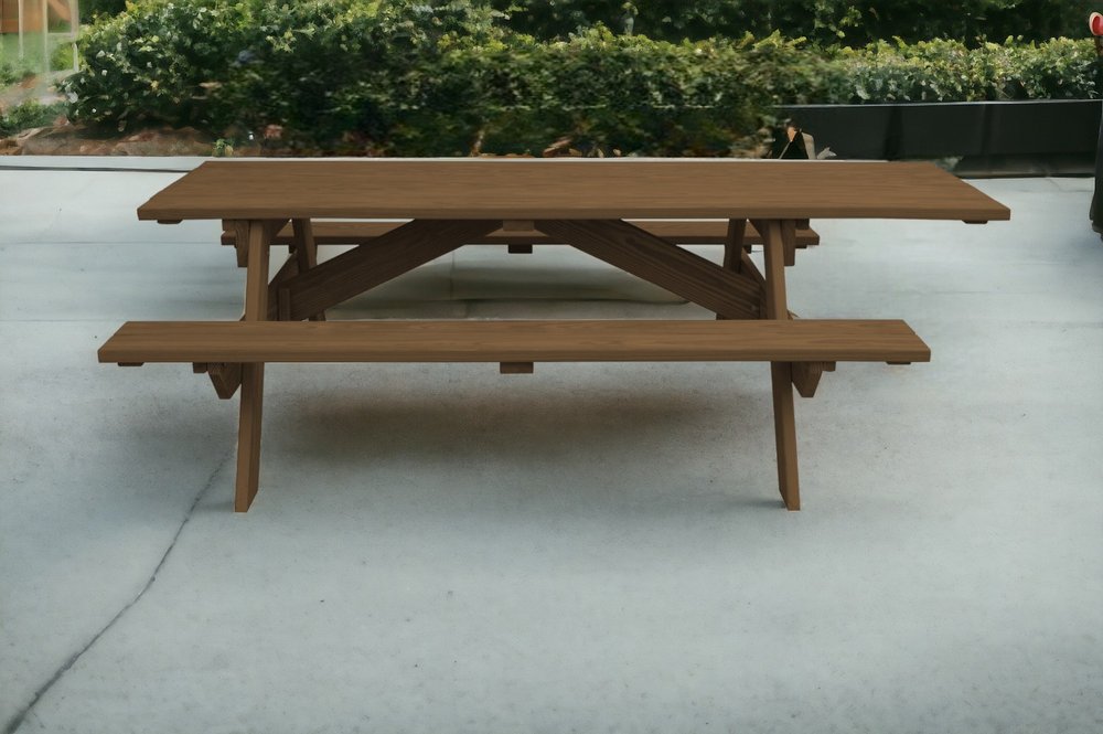 94" Brown Solid Wood Outdoor Picnic Table