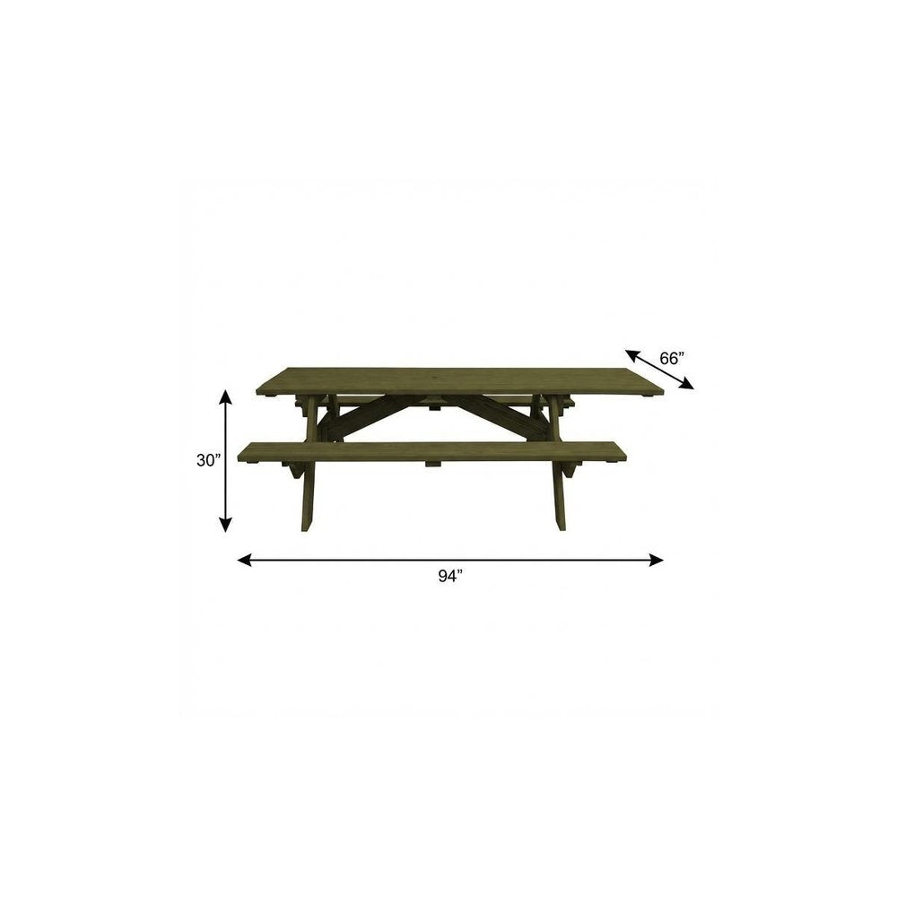 Green Solid Wood Outdoor Picnic Table Umbrella Hole