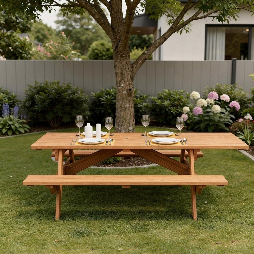 Cedar Chest Solid Wood Outdoor Picnic Table Umbrella Hole