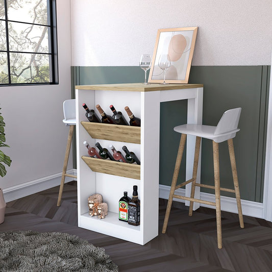 36" Natural and White Wood Kitchen Island With Storage