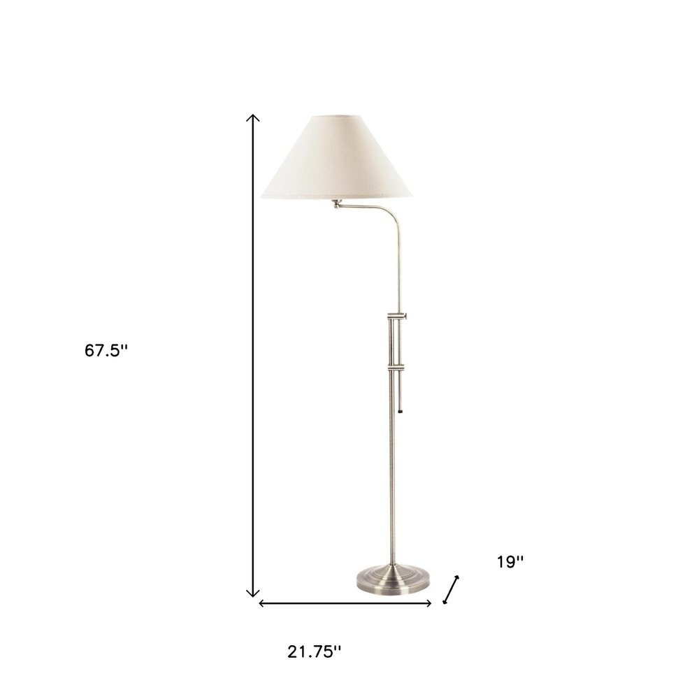 68" Nickel Adjustable Floor Lamp With White Fabric Empire Shade