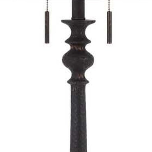 63" Rust Two Light Floor Lamp With Beige Fabric Square Shade