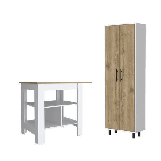 41" Natural and White Wood Kitchen Island Set With Storage