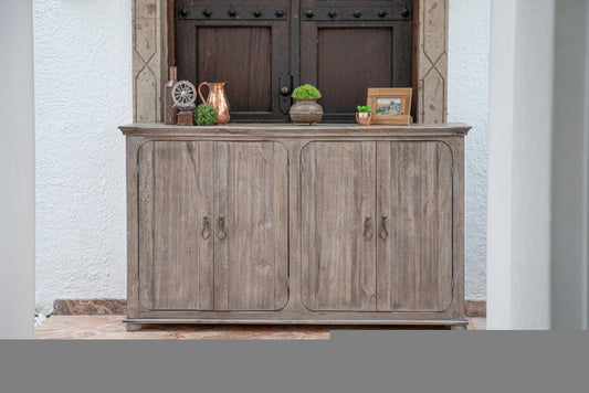 72" Sand Solid and Manufactured Wood Distressed Credenza