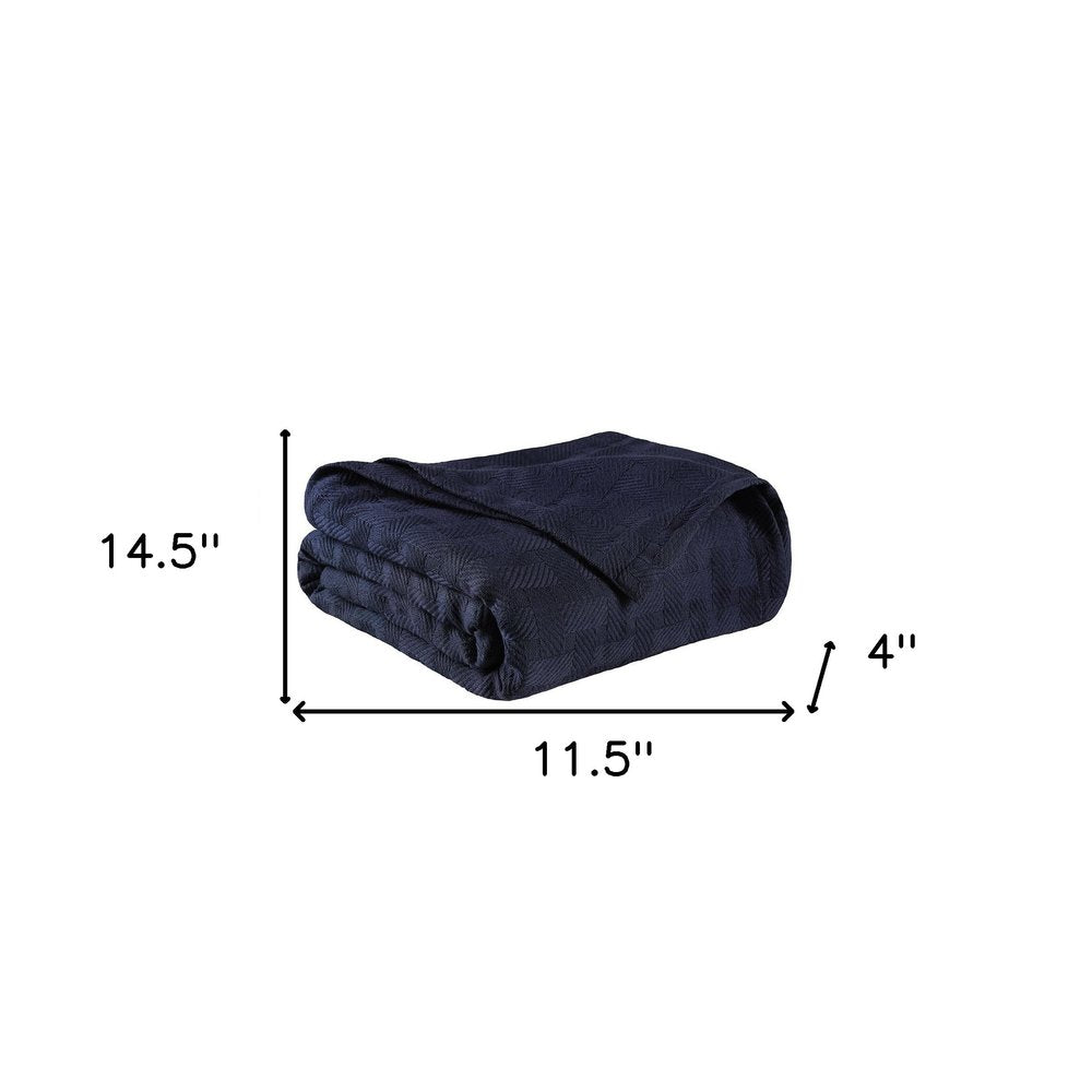California King Navy Blue Cotton Basketweave Geometric Blanket
