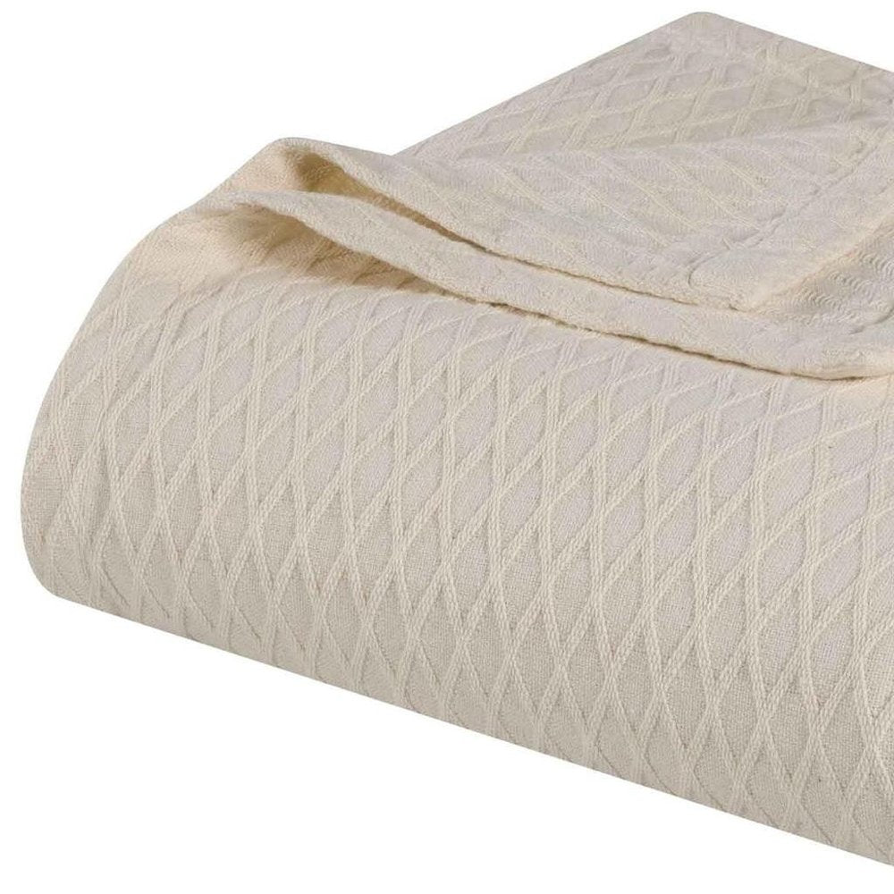 Queen Ivory Cotton Geometric Blanket