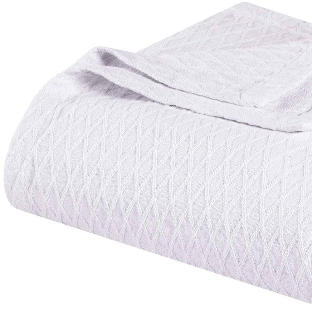 King White Cotton Plain Weave Geometric Blanket