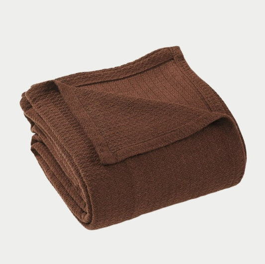 Queen Chocolate Cotton Waffle Weave Blanket