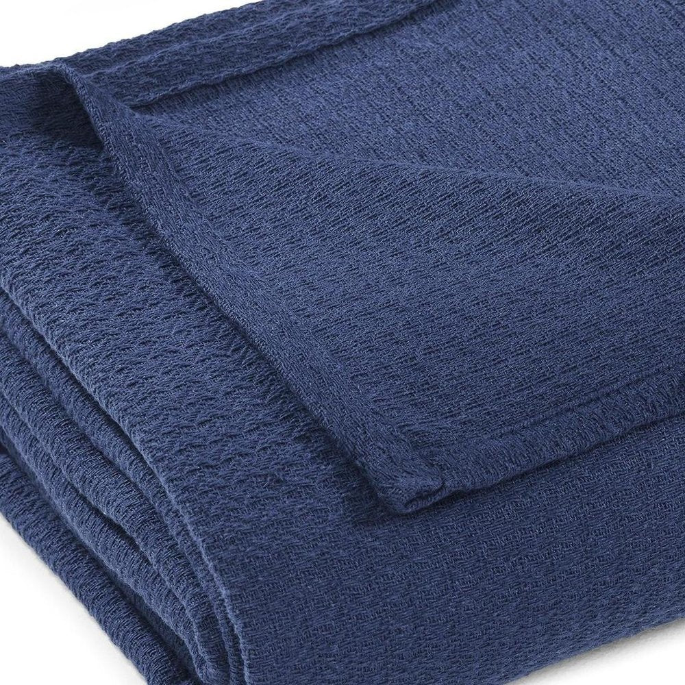 Queen Navy Blue Cotton Waffle Weave Blanket