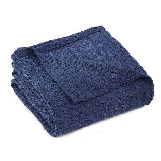 King Navy Blue Cotton Waffle Weave Blanket