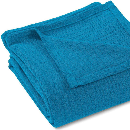 Twin Azure Cotton Waffle Weave Blanket