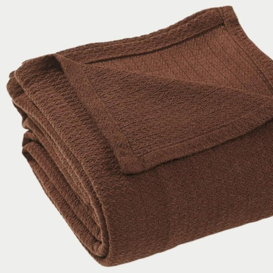 Twin Chocolate Cotton Waffle Weave Blanket