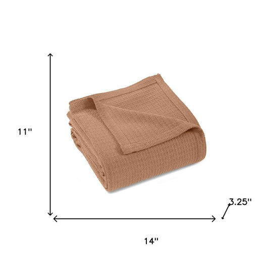 Twin Camel Cotton Waffle Weave Blanket